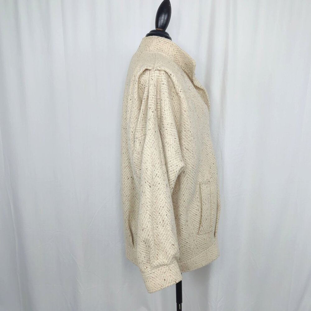 Vintage 80s Cream Tweed Pea Coat Medium PLC Wool Short Oatmeal - Picture 9 of 12